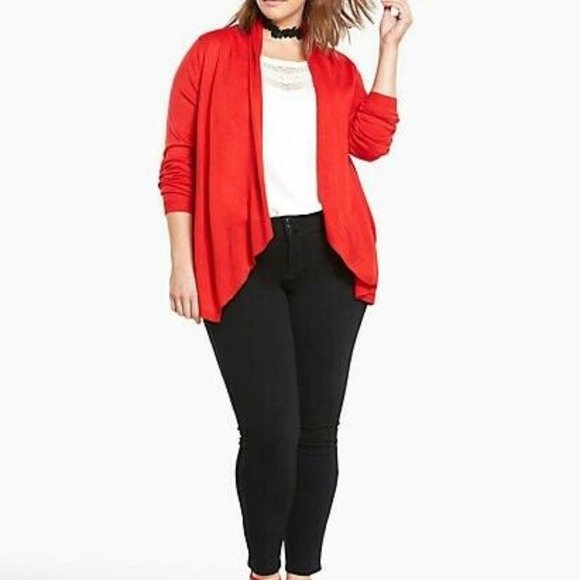 Torrid Womens Cardigan Plus Size 2X Red Draped Open Front  NWT - Picture 2 of 5